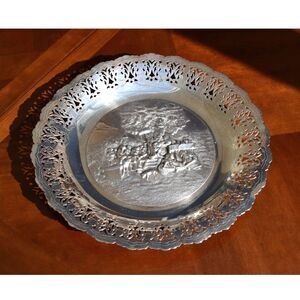 Vintage Hans Jensen Denmark Decorative Plate Repousse 1930s - 13" Silverplate
